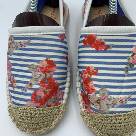 Joules Summer Espadrilles Blue White Stripe & Floral Stretch Crochet Motif UK 7 - Picture 5 of 14